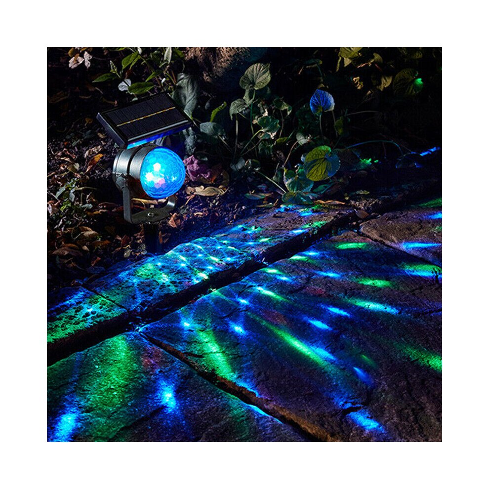 Solar LED Moving Colour Changing Rotating RGB Spotlight Garden Party Stage Light