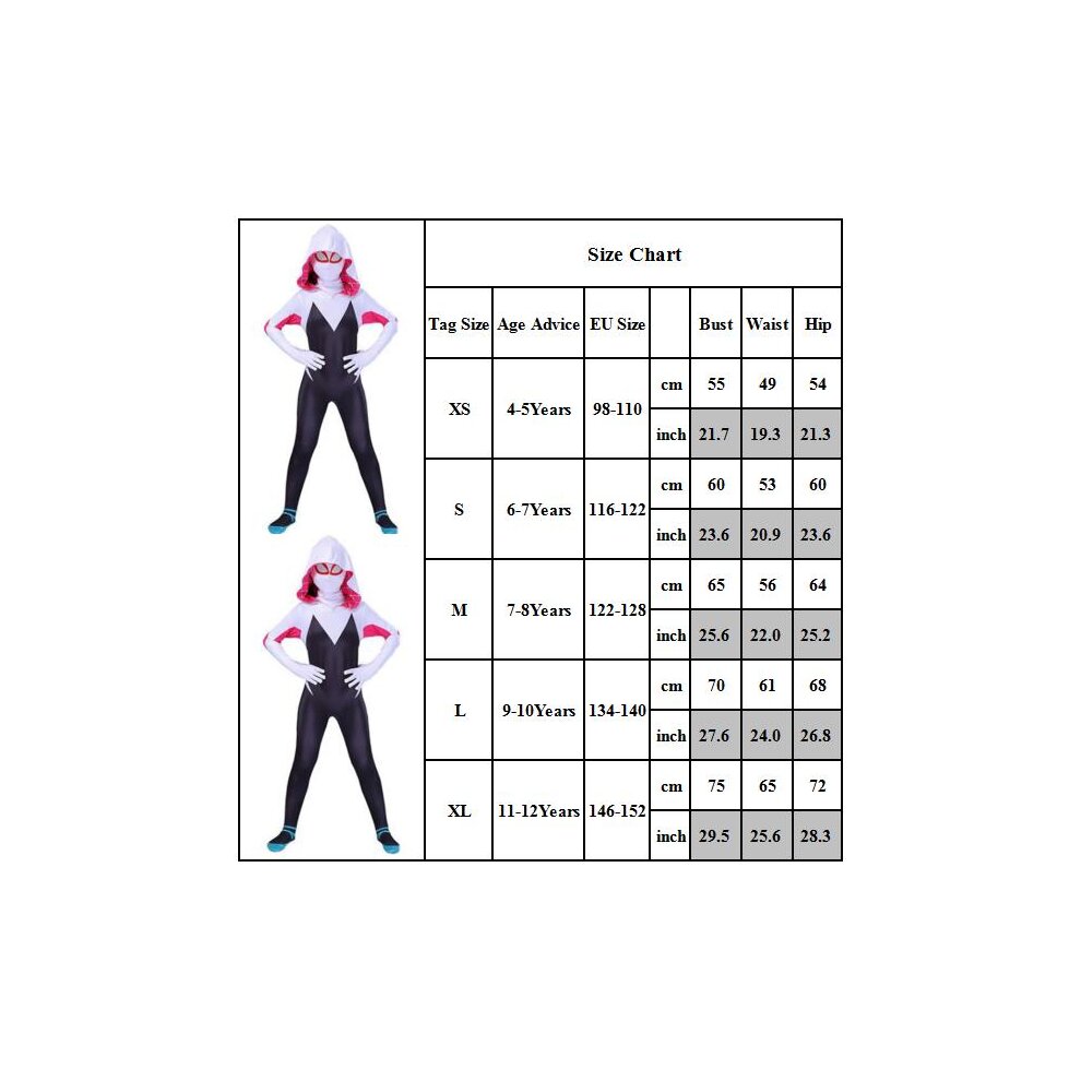 (M) Spiderman Costume Gwen Cosplay 3D Style for Girls Superhero Bodysuit Kids Halloween Carnival Fancy Dress Children Cosplay Jumpsuit