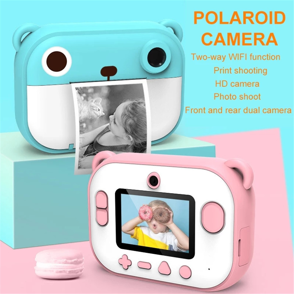 (Blue) Kids Instant Print Camera Video Photo Camera No Ink Instant Camera Mini Educational Toys 1080P Projection HD Screen Birthday Holiday Christmas Gift for Kids Girls Boys Teens