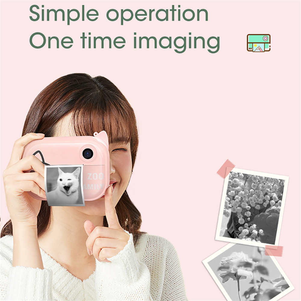 (Pink) Children Instant Print Camera Kids Mini Wifi Digital Camera Toys 1080P HD Video Camera Camcorder with 32GB TF Card Electronic Gifts for Child Teens