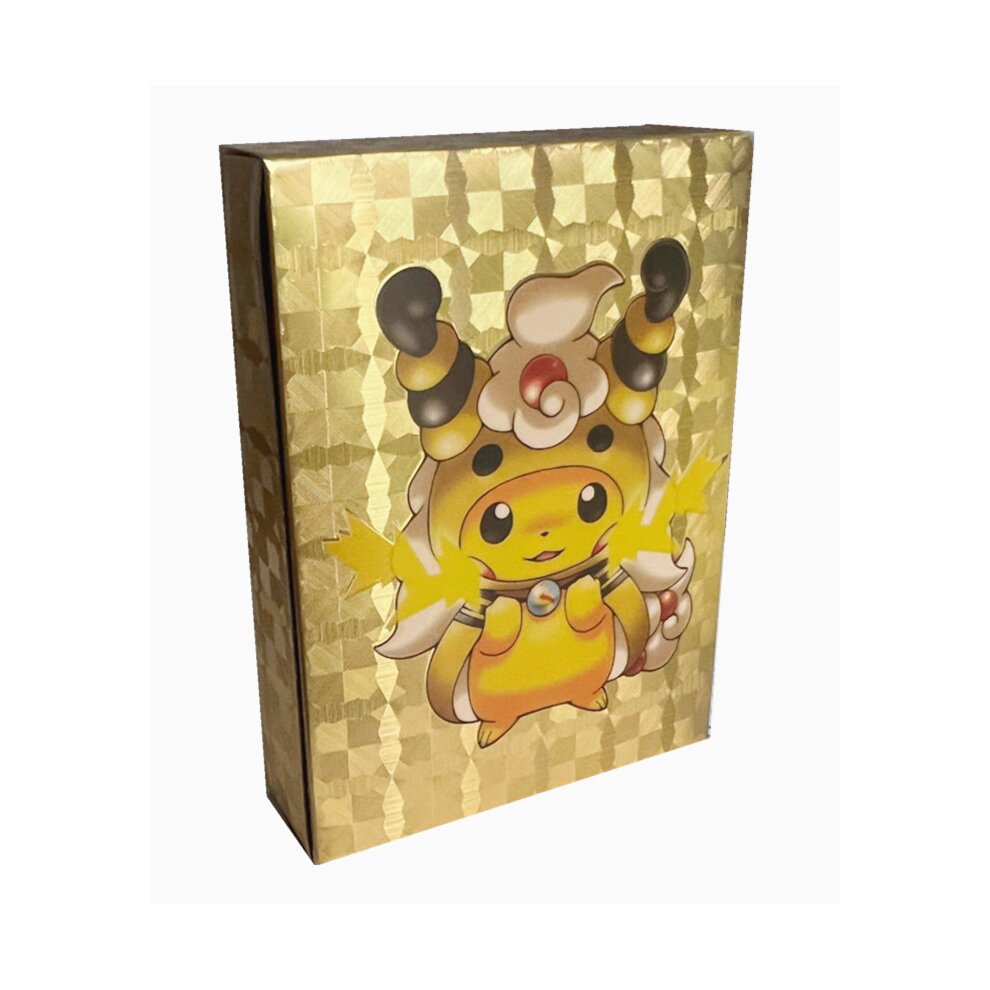 Gold Cards TCG Deck Box Foil Pokemon Card Assorted Collect Game English Letter Gift for Boys Girls 14pcs Vmax 11pcs V 14pcs GX 9 pcs Vstar 9pcs basic