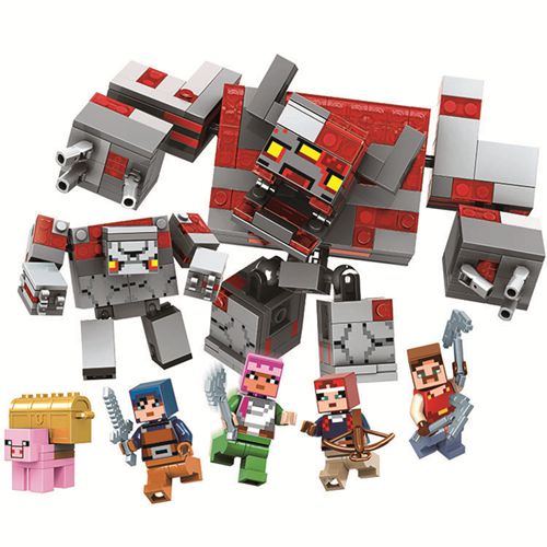 My World Red Stone Monster Battle Model Bricks With Figures Building Blocks Toys for Kids Gifts