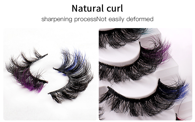 False Eyelashes Colored Fluffy Mink Lashes Curl Fake Eyelashes 8D Dramatic Wispy Lashes Extensions Natural Look Color Mixed 7 Pairs