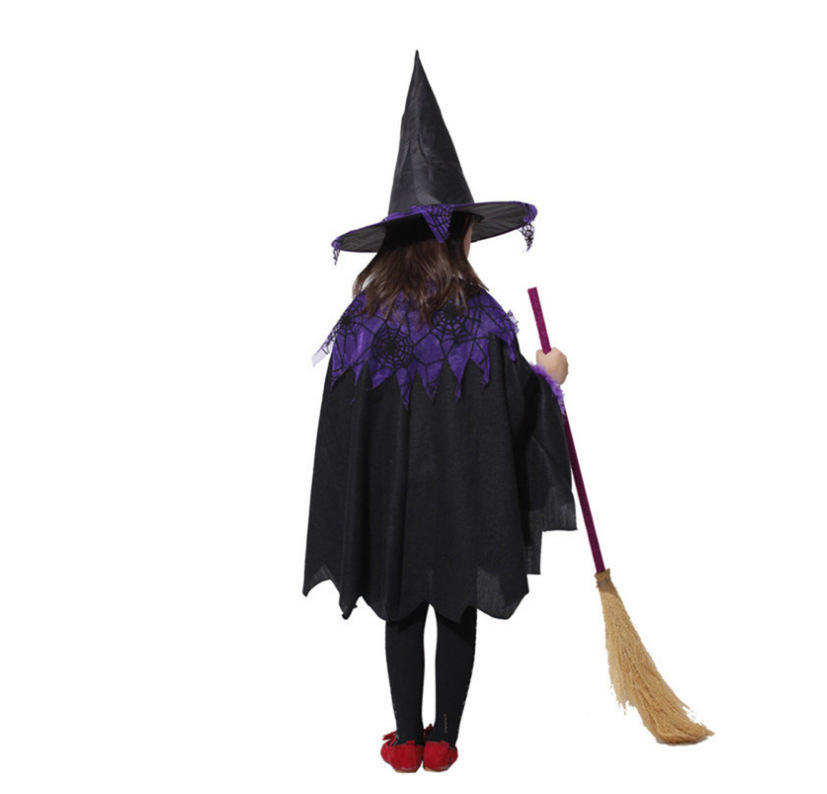 (95~110CM) Halloween Child Girl Purple Witch Costume For Pretend Play