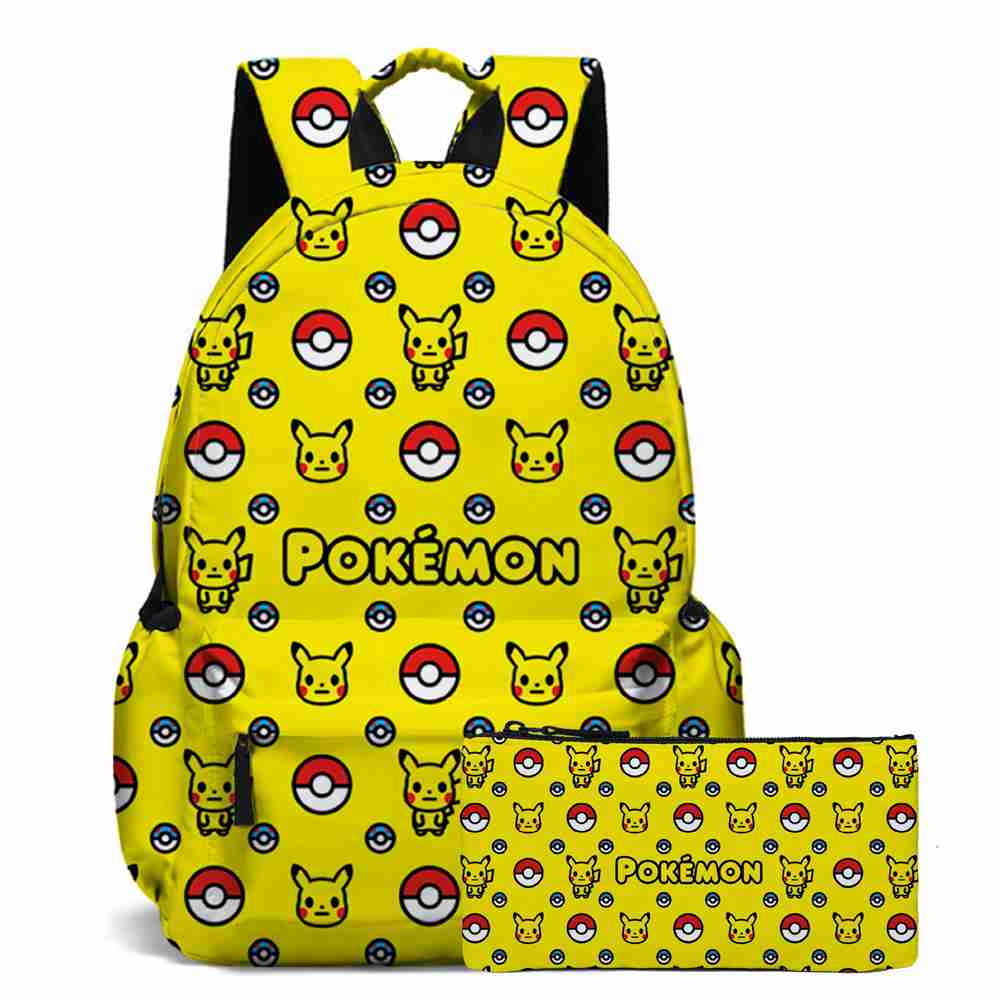 (Pokémon Backpack 2PCS Set 08) Pokémon Pikachu Backpack Lunch Bag Pencil Case Set Kids Gift Kids School Bag Boys Girls Teens Pikachu Eevee Pokeball