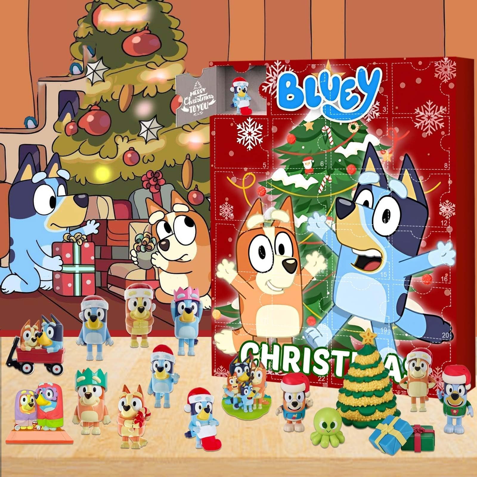 Christmas Countdown Advent Calendars Blind Box Contains 24Pcs Bluey Bingo Doll Surprise Toy Cartoon Mini Action Figures Gifts for Kids