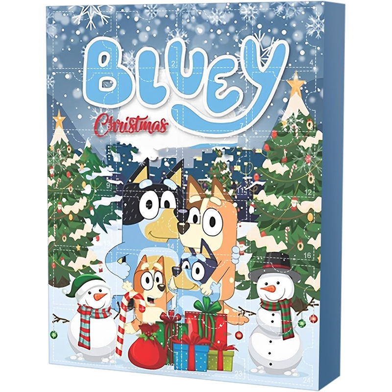 Christmas Advent Calendar 24 Days Christmas Countdown 24PCS Cute Cartoon Bluey Toy Minifigures Adorable Decorative Doll Xmas Gifts for Boys Girls Kids
