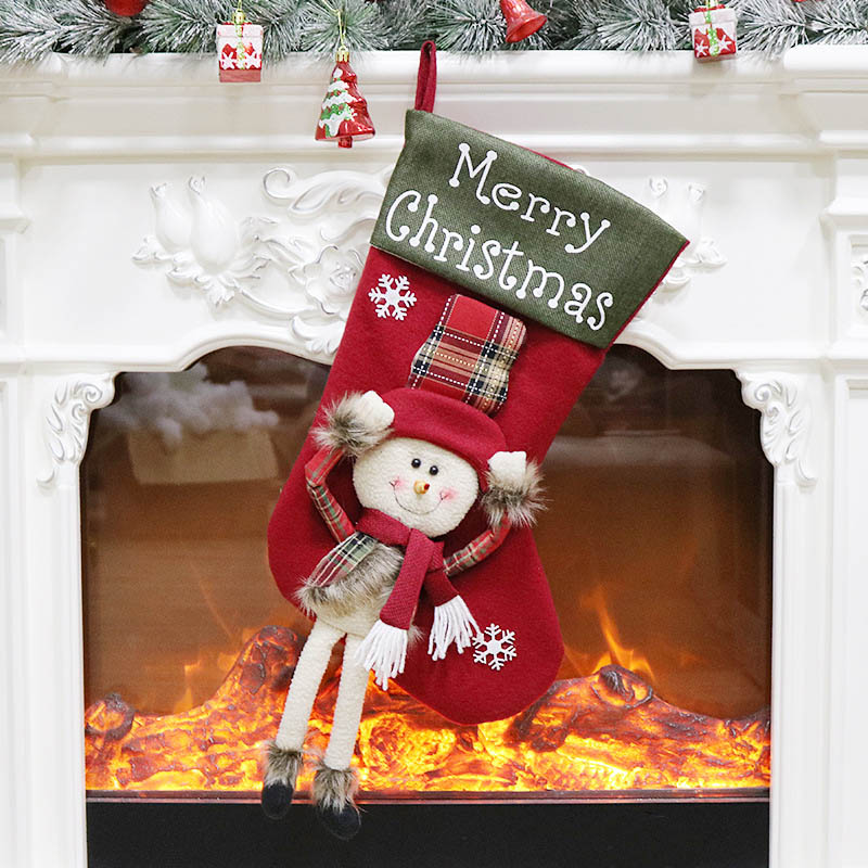 (1PCS Santa Claus) 45cm Luxury Christmas Stocking Deluxe Knit Gnomes Plush Santa Doll Xmas Sock Large Christmas Stocking Sock