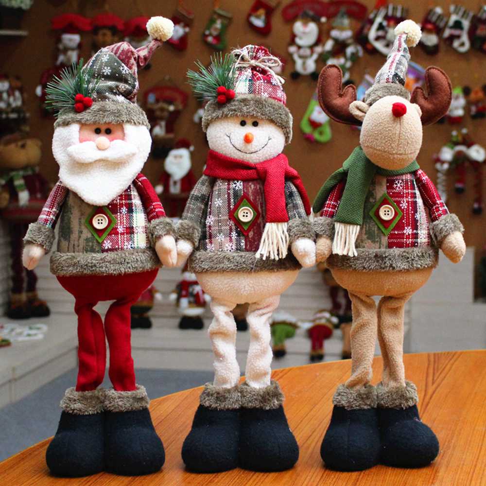 (Santa) Standing Christmas Plush Dolls 55cm Large Xmas Decoration Santa Snowman Elk Dolls Free Standing Ornament Home Christmas Animals Gingham Christmas Hang Decorations UK