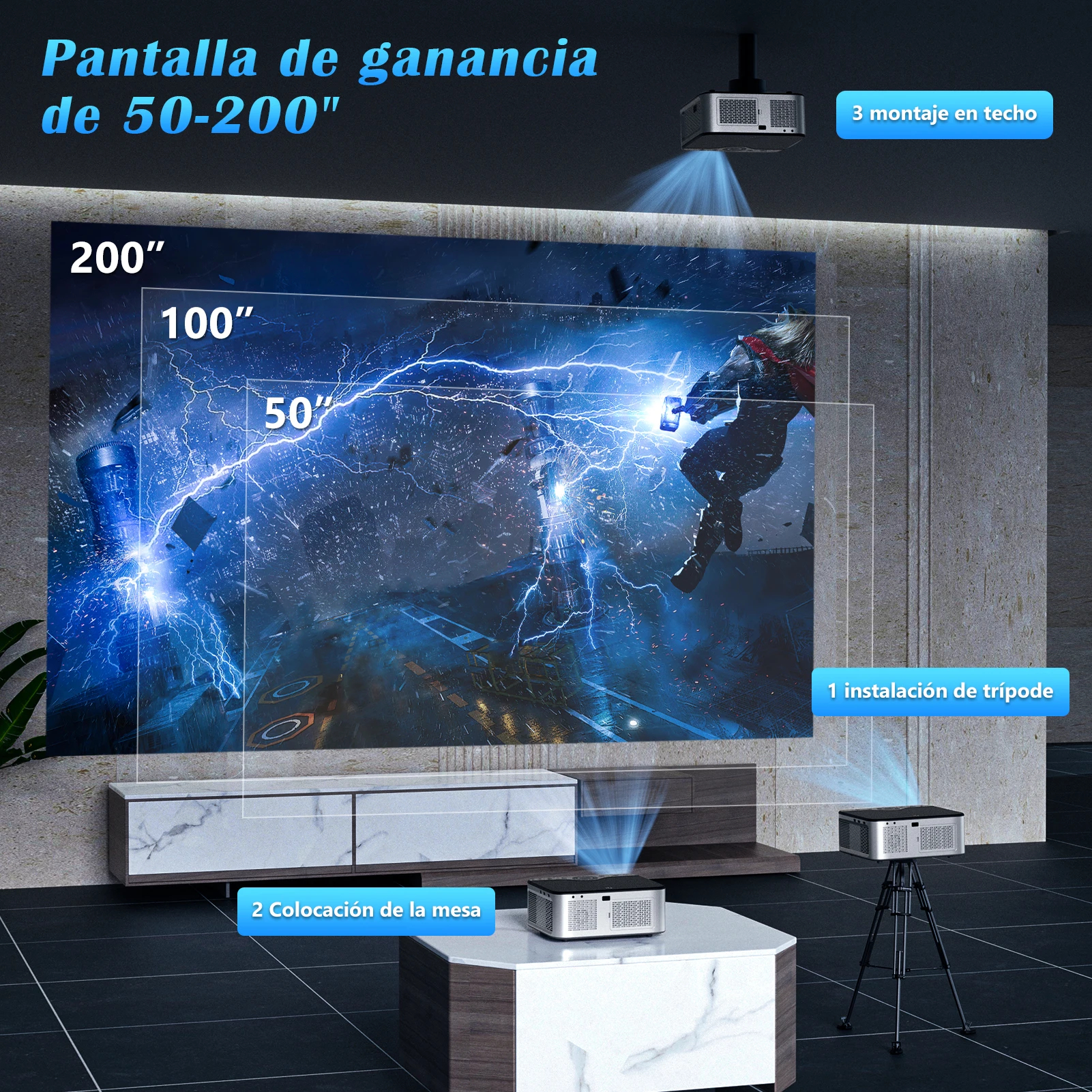 1080P Bluetooth Projector 4K 8K 200Screen WiFi HDMI USB LED Android Home Theater Cinema
