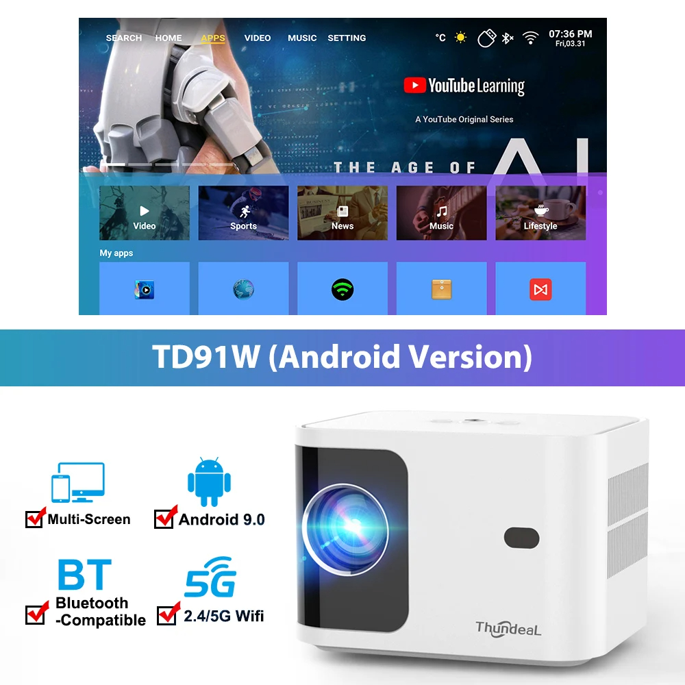 HD Mini Projector for Full HD 1080P 4K Video 5G WIFI Android Portable Projector Android Version