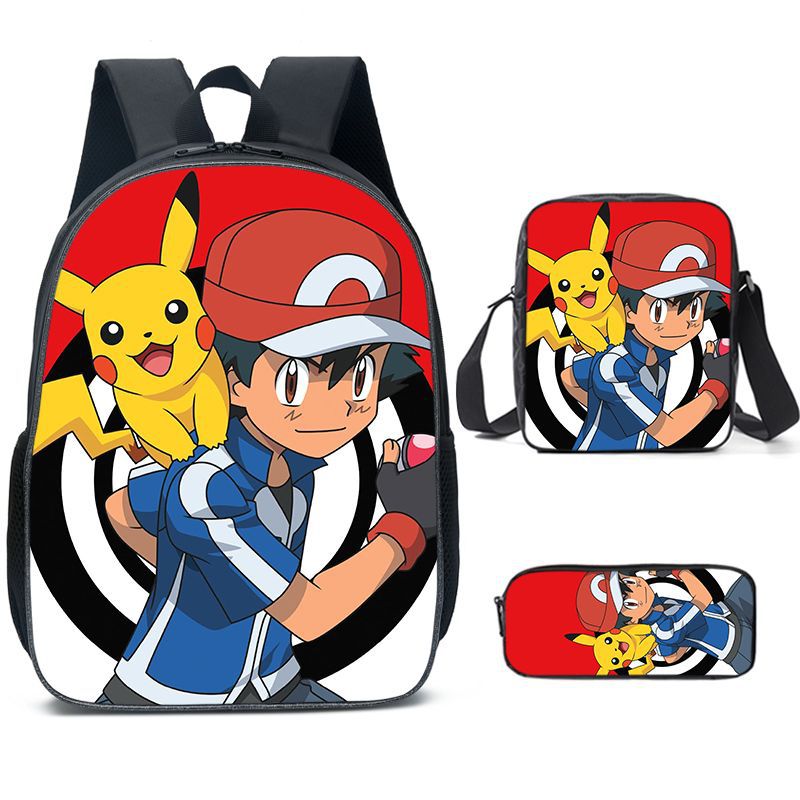 (A) Pokemon School Backpack 3Pcs for Kids Pencil case Shoulder Bags Book Bag Suitable for Teenagers and Students