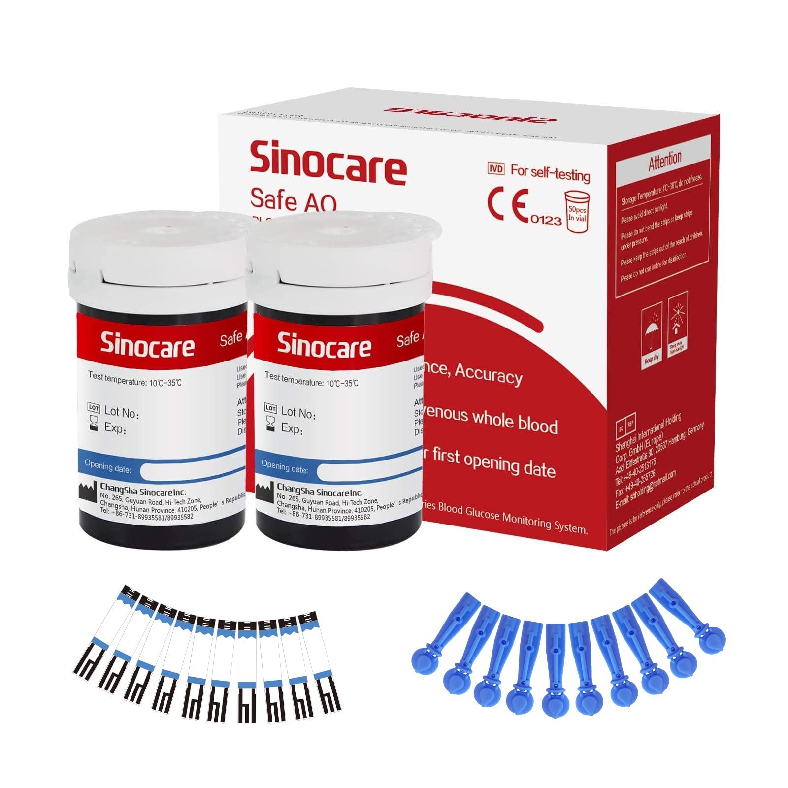 (200 count ~ Pack of 1) Blood Glucose Test Strips 50pcs Lancing Devices Only for Sinocare Safe AQ Smart Glucometer or Safe AQ Voice Glucometer