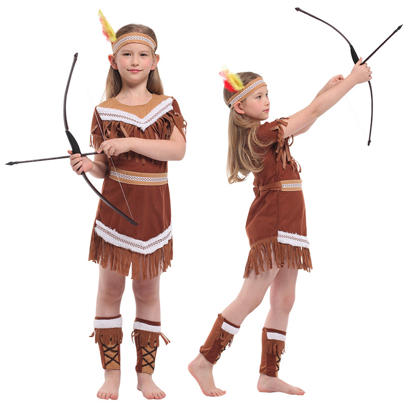 (M) Indian Princess Costumes Halloween Kids Party Stage Pretty Girls Boys Bueaty Princess Pocahontas Indian Cosplay Costume Fancy Dress Halloween Carnival