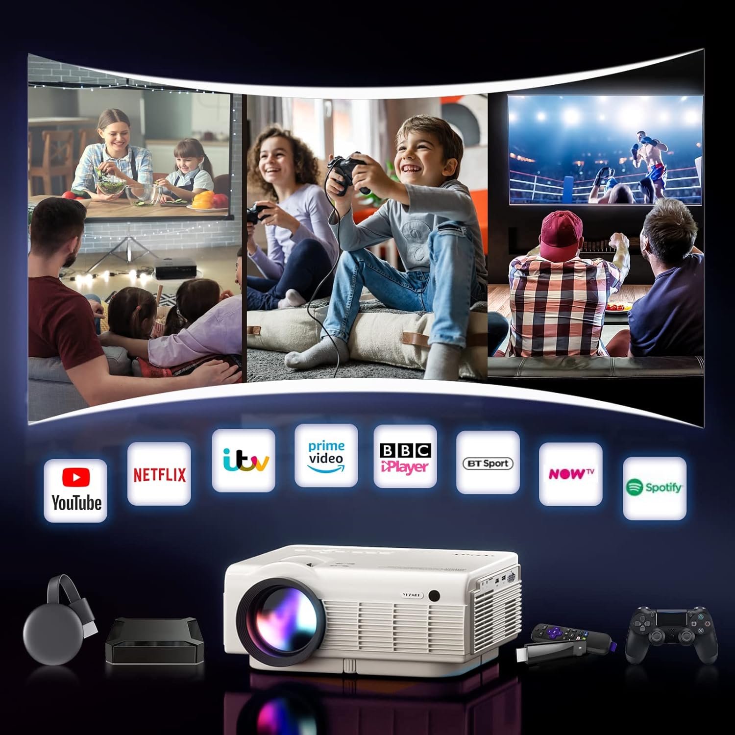 Projector Native 1080P 15000 Lumen Full HD Projector 5G WiFi and Bluetooth Mini Portable Outdoor Projector 4K Supported Movie Projector for TV Stick Smartphone Tablet Laptop HDMI USB AV