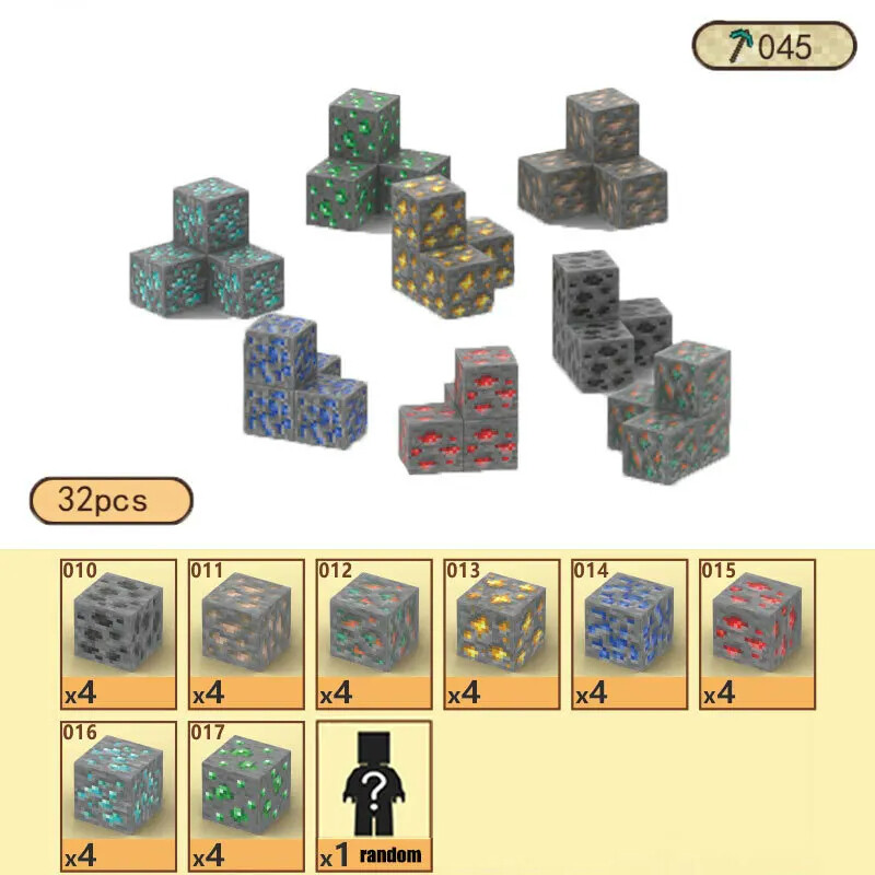 Minecraft Diamonds Mineral Gold Mine Coal Building Blocks Magnetic Set DIY Model