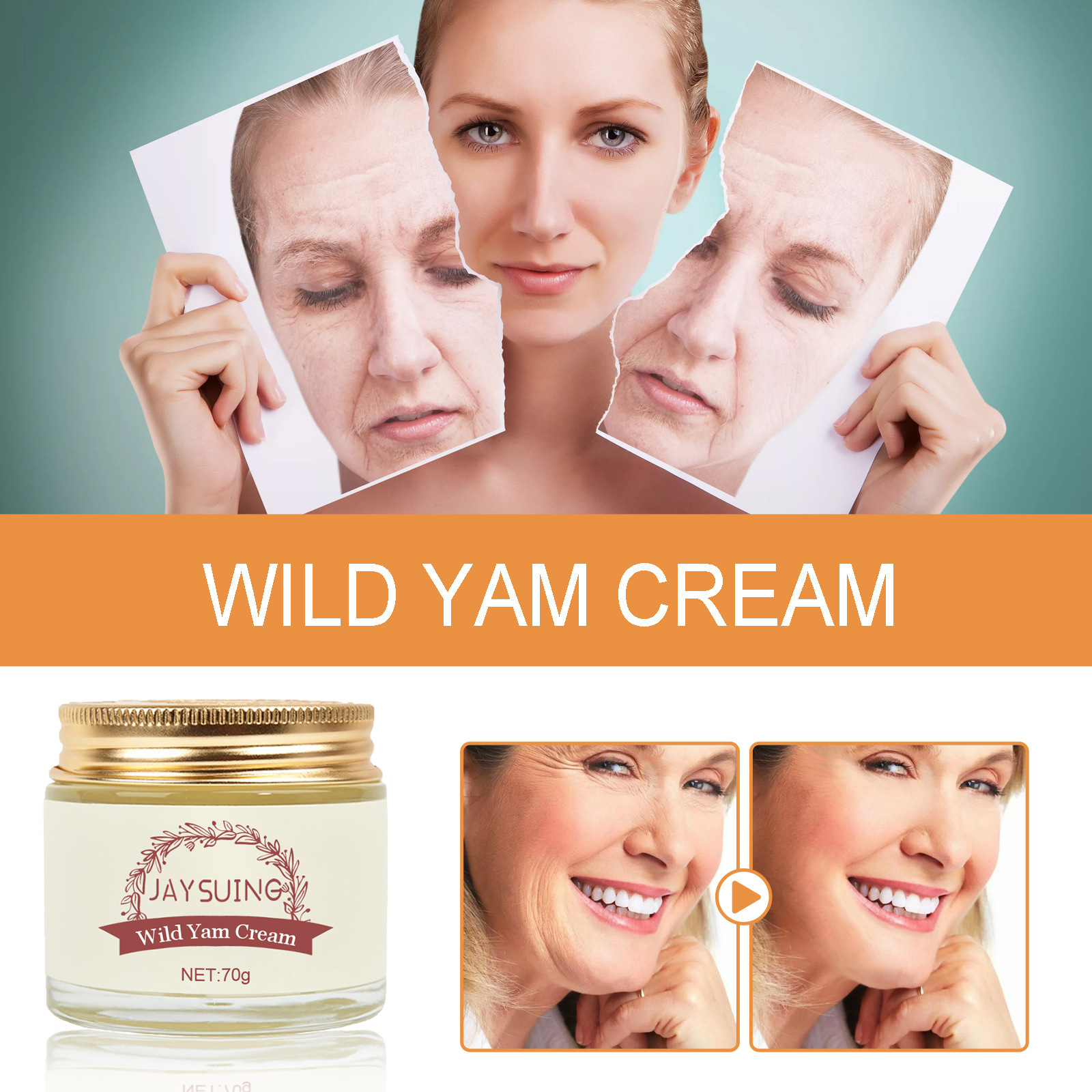 Jaysuing Anti Aging Face Cream Wild Yam Lifting Firming Cream Moisturizer Whitening Brighten Skin Products Lightens Fine Lines Face Cream 50g