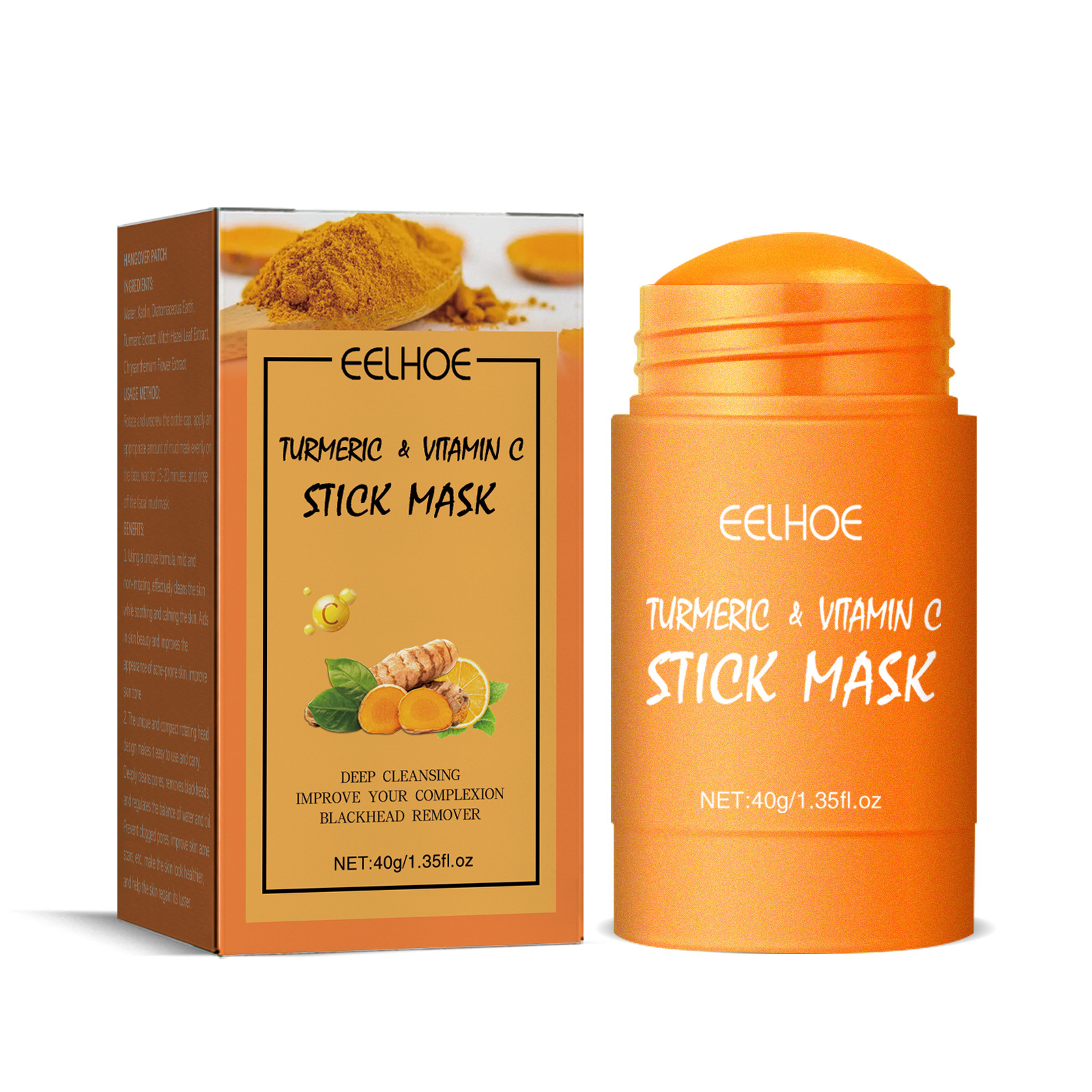 Organic Turmeric Face Mask Stick Deep Cleaning Shrink Pores Hydration Moisturizer Blackhead Remover Acne Scars Reduction Exfoliating Facial Care Mask.