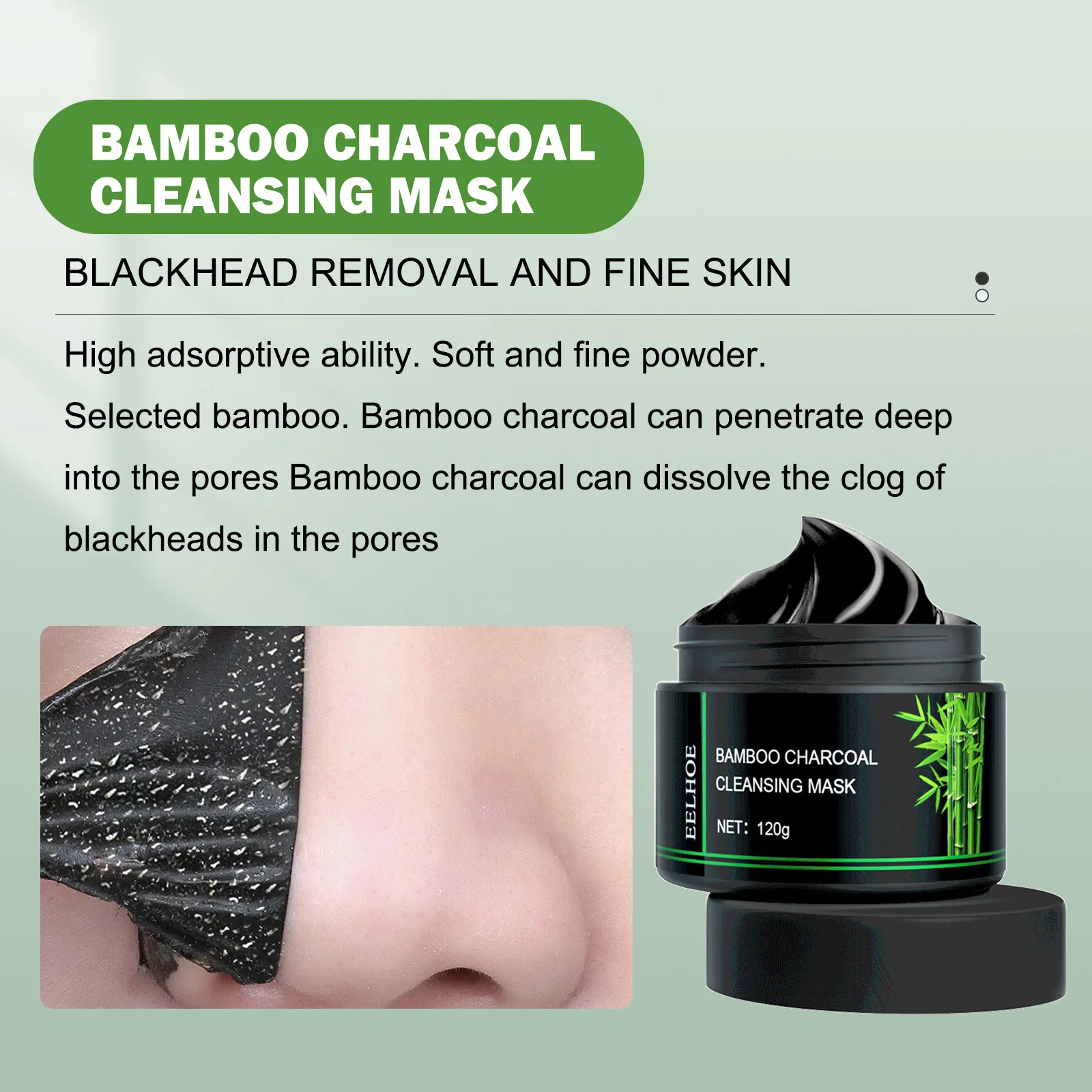 (1 PC) Blackhead Remover Bamboo Charcoal Cleansing Mask Remove Blackhead Shrink Pores Acne Treatment Oil Control Moisturizing Deeply Cleansing Mud Film Skin Care