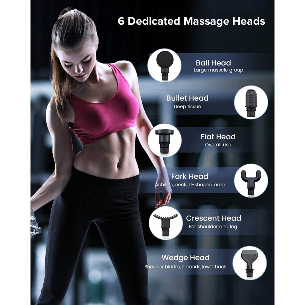 Massage Gun Deep Tissue Powerful 30 Speeds Muscle Massage Gun Quiet Professional Percussion Massager 6 Heads LCD Display Handhe