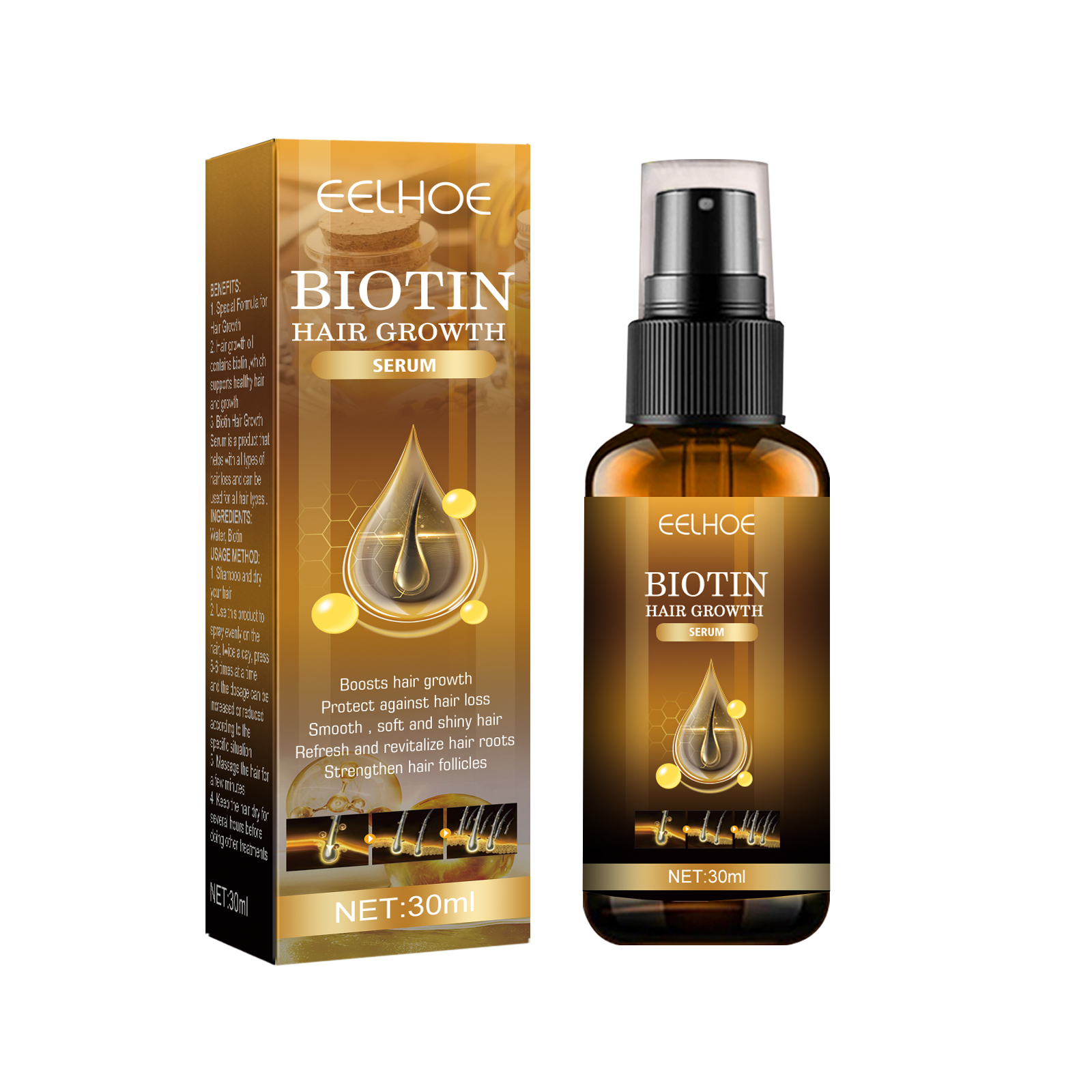 Biotin Hair Growth Spray,Anti-Loss, Prevent Baldness,Repair Scalp,Restore Damage,Thicken Hair,30ml Treatment for Men & Women