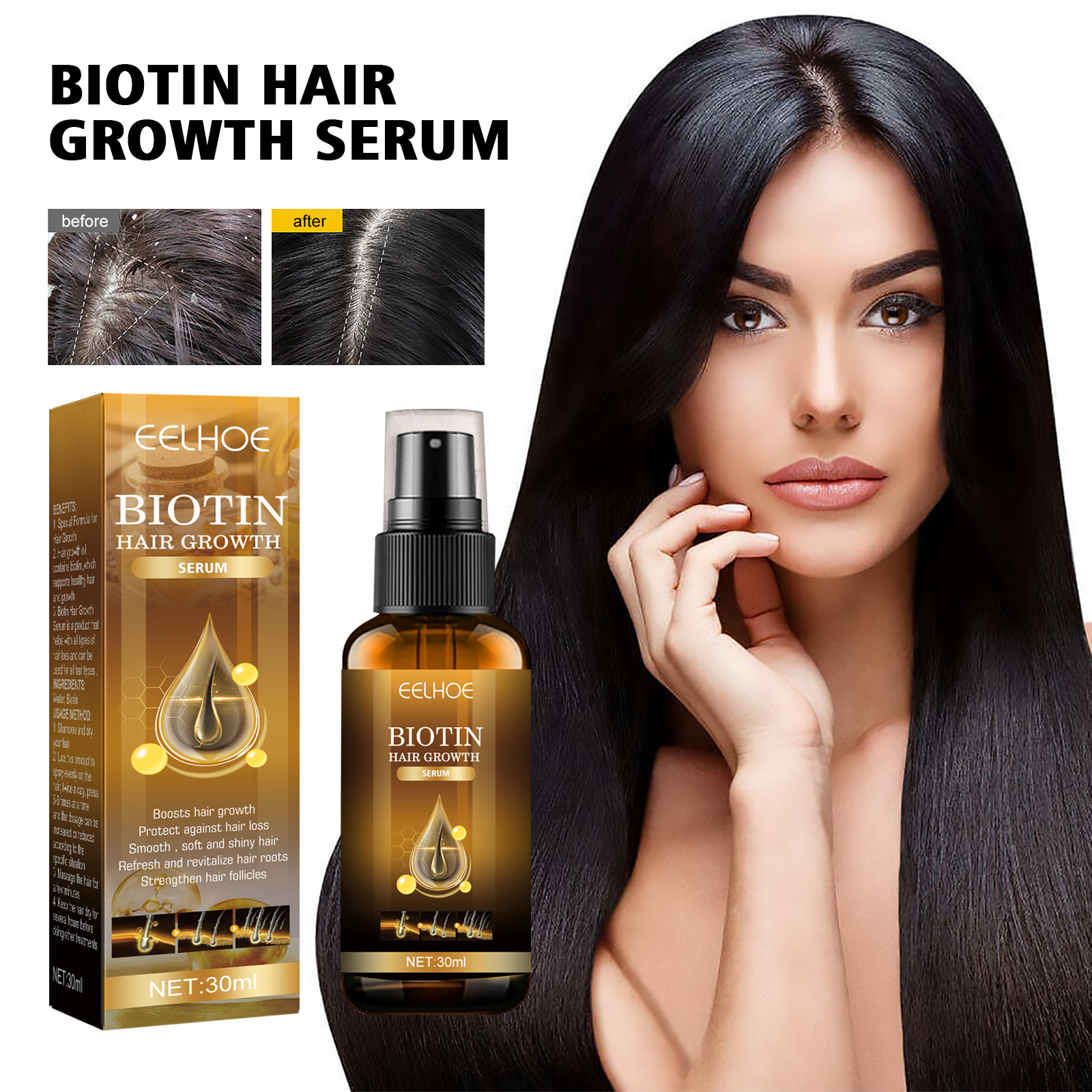 Biotin Hair Growth Spray,Anti-Loss, Prevent Baldness,Repair Scalp,Restore Damage,Thicken Hair,30ml Treatment for Men & Women