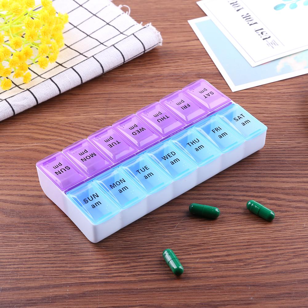 Weekly Pill Organizer Morning and Night Pill Holder Storage Box 7 Days Pill Box Portable Travel Cases Organizer Pill Container Tablets Vitamin Medicine Splitter