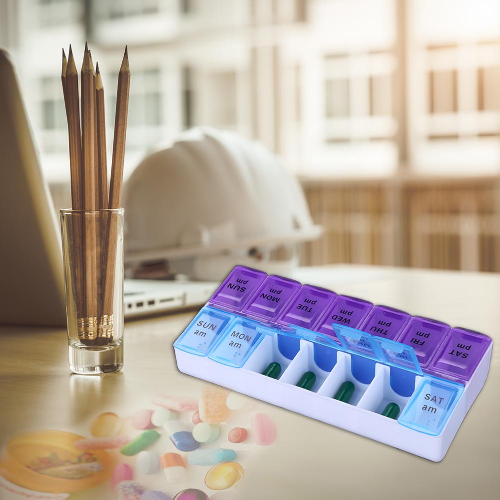 Weekly Pill Organizer Morning and Night Pill Holder Storage Box 7 Days Pill Box Portable Travel Cases Organizer Pill Container Tablets Vitamin Medicine Splitter