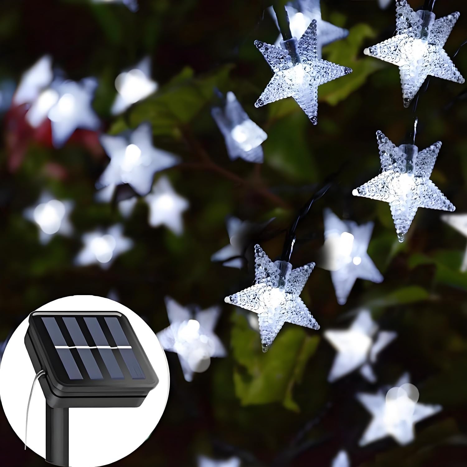 (Warm White) Solar Garden Lights 50 LED Star Fairy Lights Outdoor Waterproof Solar String Light Led Star 8 Modes 23ft Decorative Light for Garden Patio Yard Home Wedding 