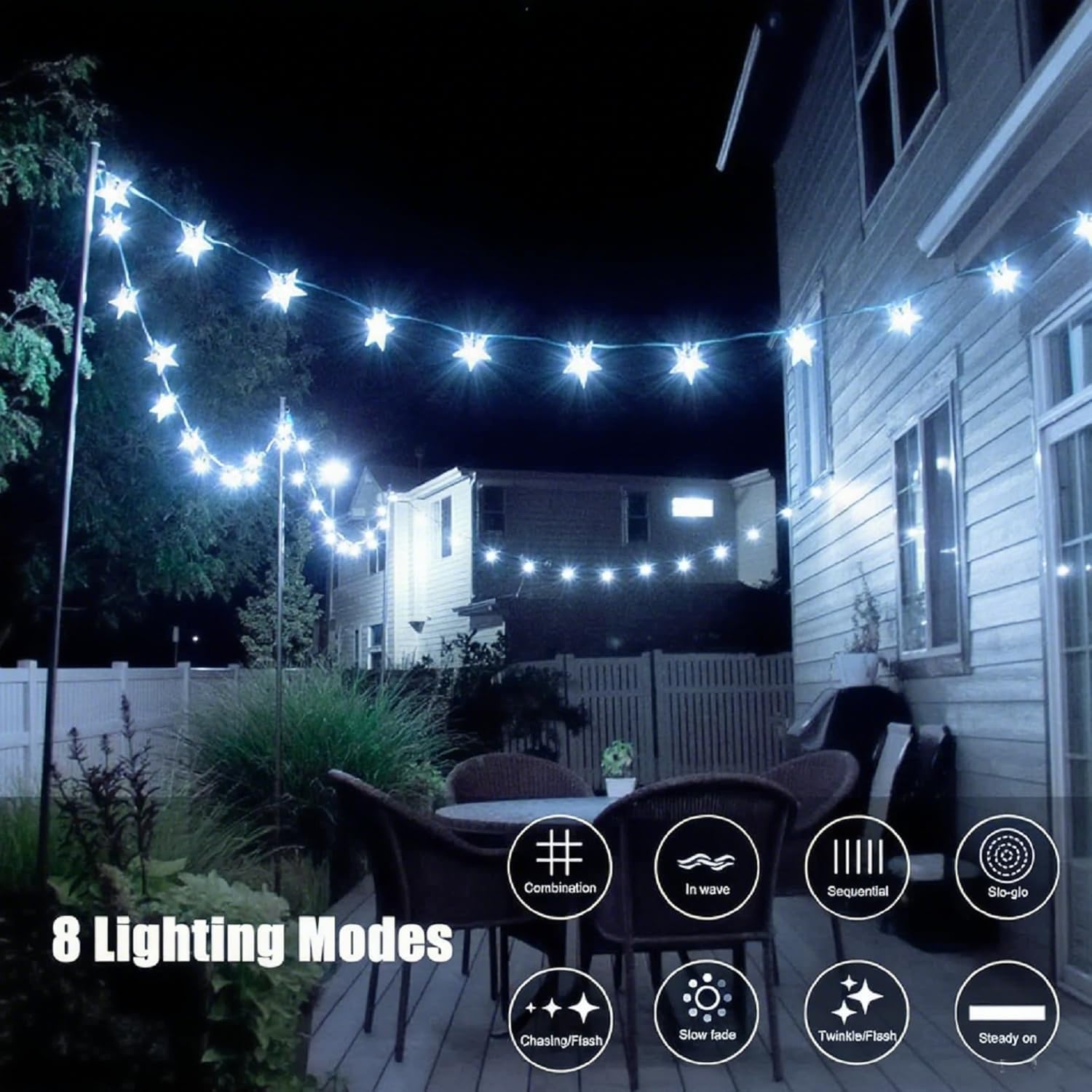 (Warm White) Solar Garden Lights 50 LED Star Fairy Lights Outdoor Waterproof Solar String Light Led Star 8 Modes 23ft Decorative Light for Garden Patio Yard Home Wedding 