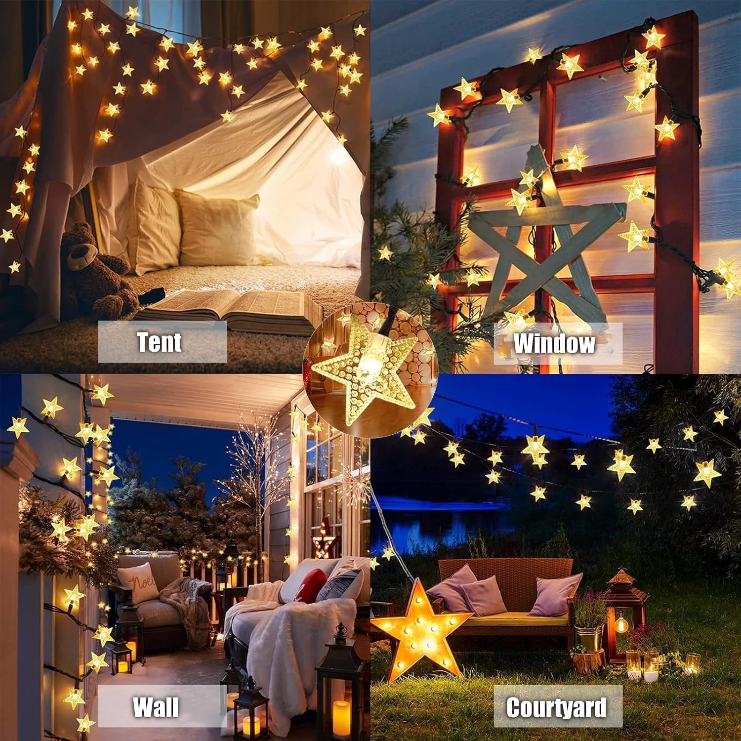 (Warm White) Solar Garden Lights 50 LED Star Fairy Lights Outdoor Waterproof Solar String Light Led Star 8 Modes 23ft Decorative Light for Garden Patio Yard Home Wedding 