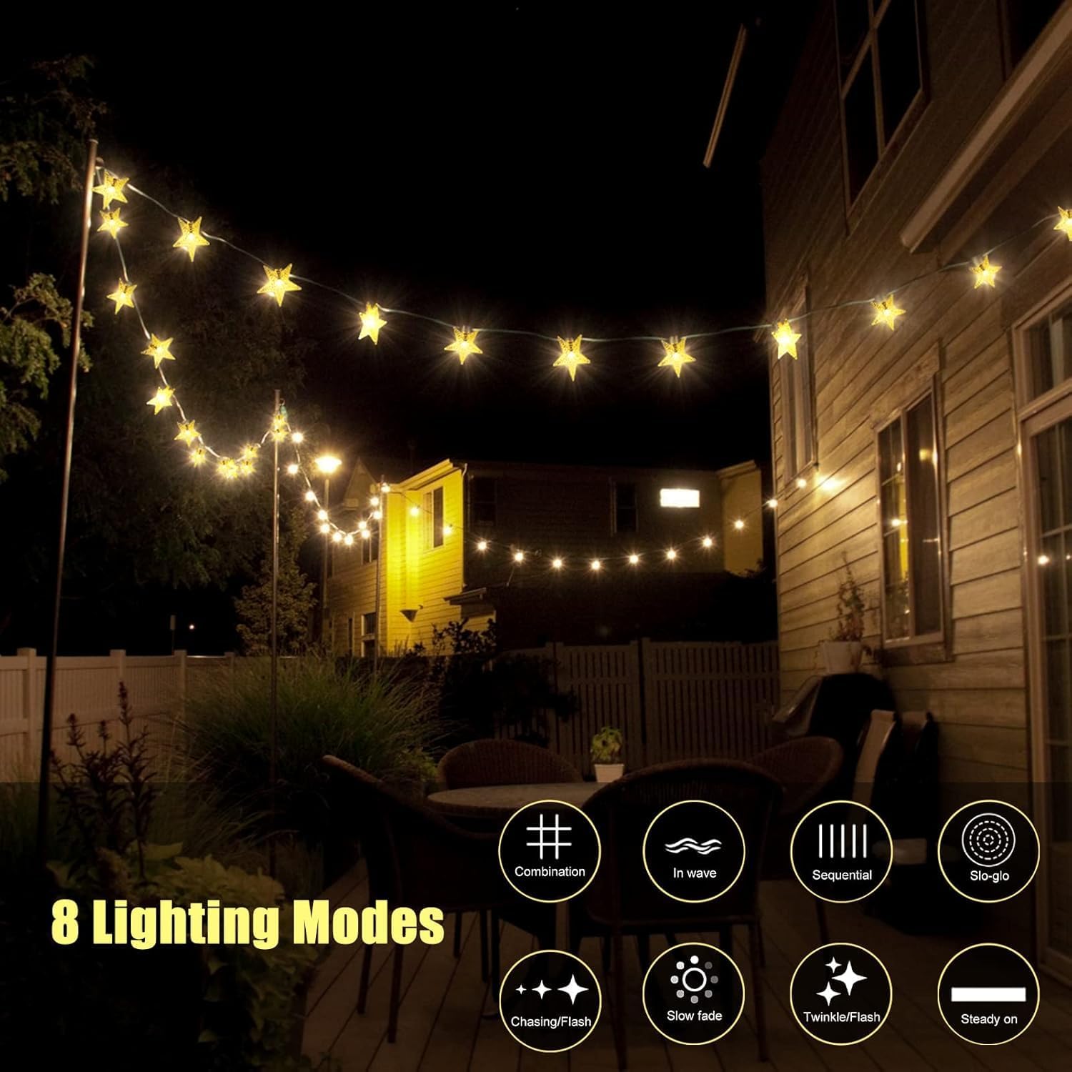 (Warm White) Solar Garden Lights 50 LED Star Fairy Lights Outdoor Waterproof Solar String Light Led Star 8 Modes 23ft Decorative Light for Garden Patio Yard Home Wedding 
