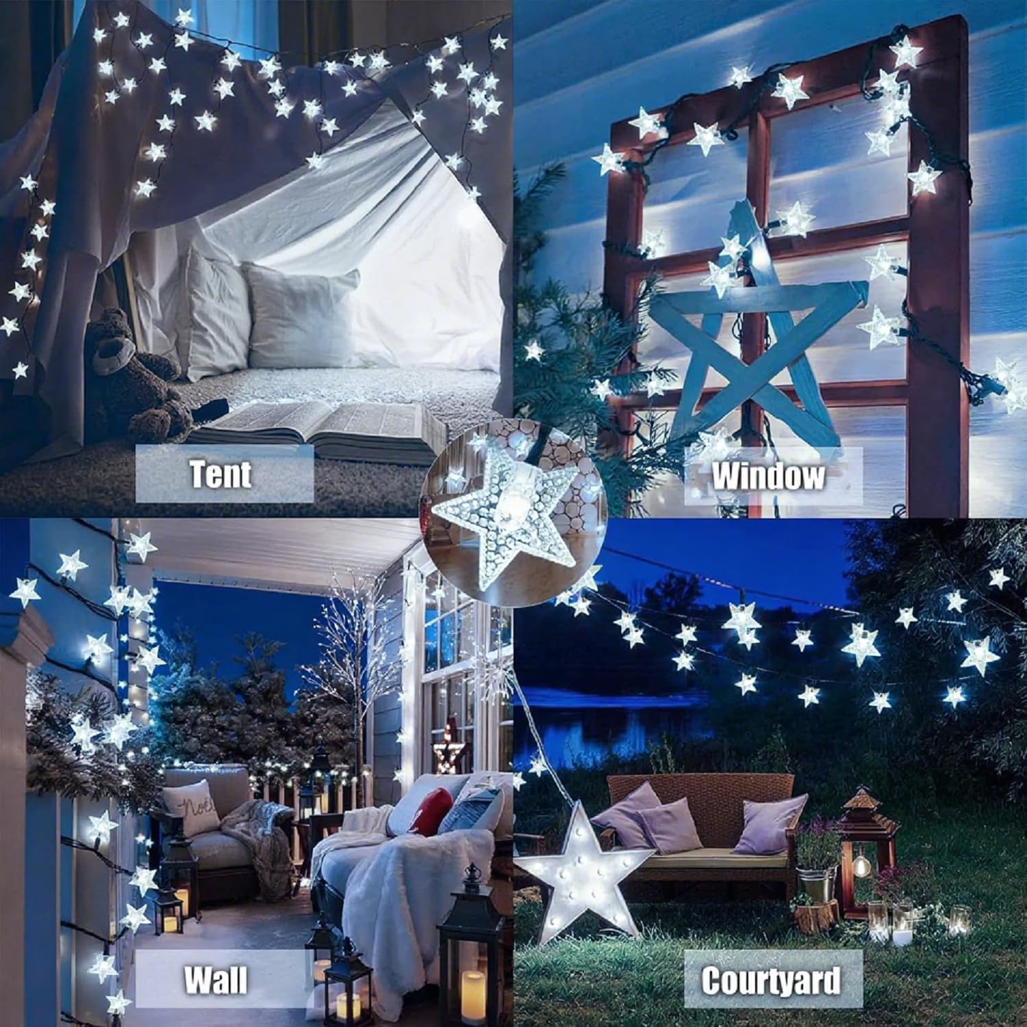 (Warm White) Solar Garden Lights 50 LED Star Fairy Lights Outdoor Waterproof Solar String Light Led Star 8 Modes 23ft Decorative Light for Garden Patio Yard Home Wedding 