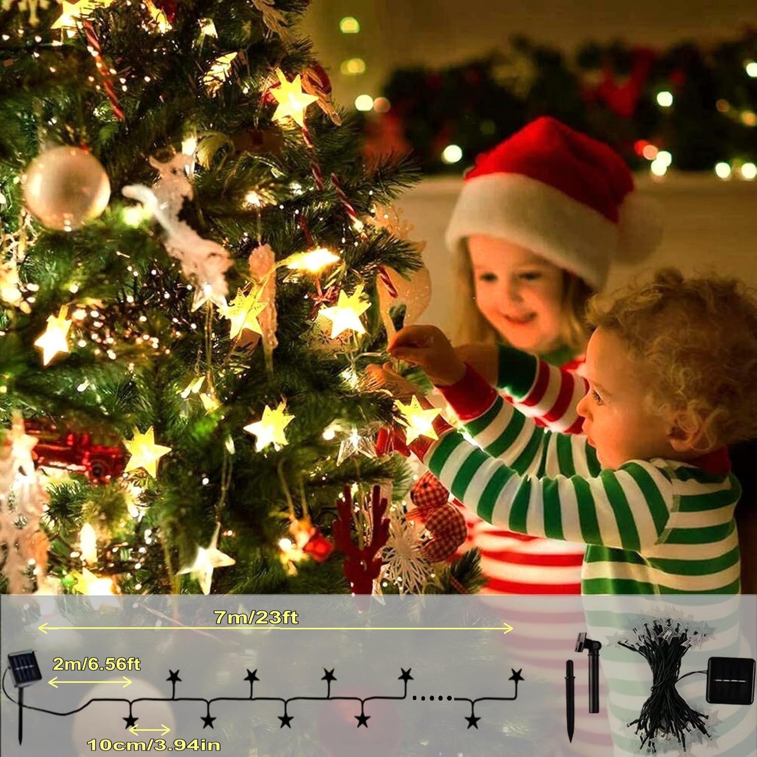 (Warm White) Solar Garden Lights 50 LED Star Fairy Lights Outdoor Waterproof Solar String Light Led Star 8 Modes 23ft Decorative Light for Garden Patio Yard Home Wedding 