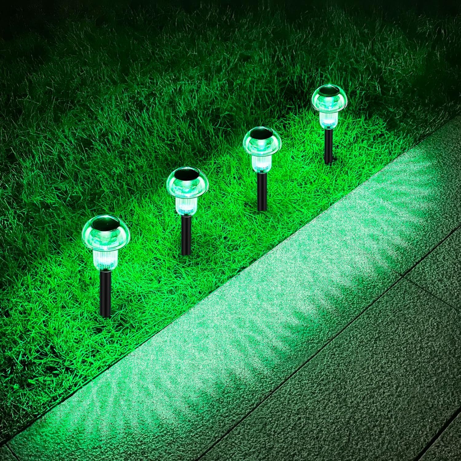 (Green) Mushroom Solar Lights Outdoor Garden 4 Pack Decorative LED Pathway Lights with Mandala Projection for Flower Bed Lawn Decor  Waterproof Solar Garden Lights