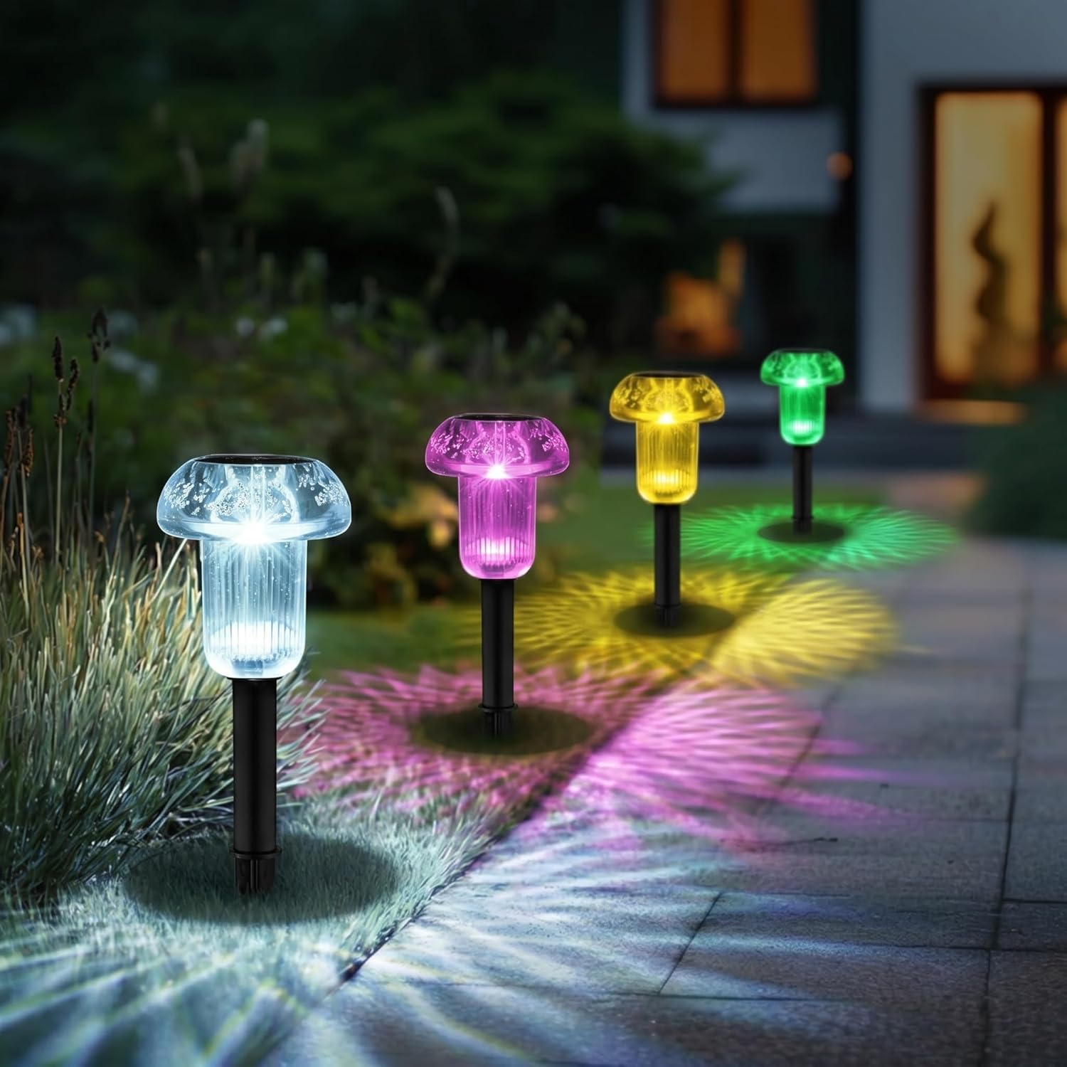 (Multicolor) Mushroom Solar Lights Outdoor Garden 4 Pack Decorative LED Pathway Lights with Mandala Projection for Flower Bed Lawn Decor  Waterproof Solar Garden Lights