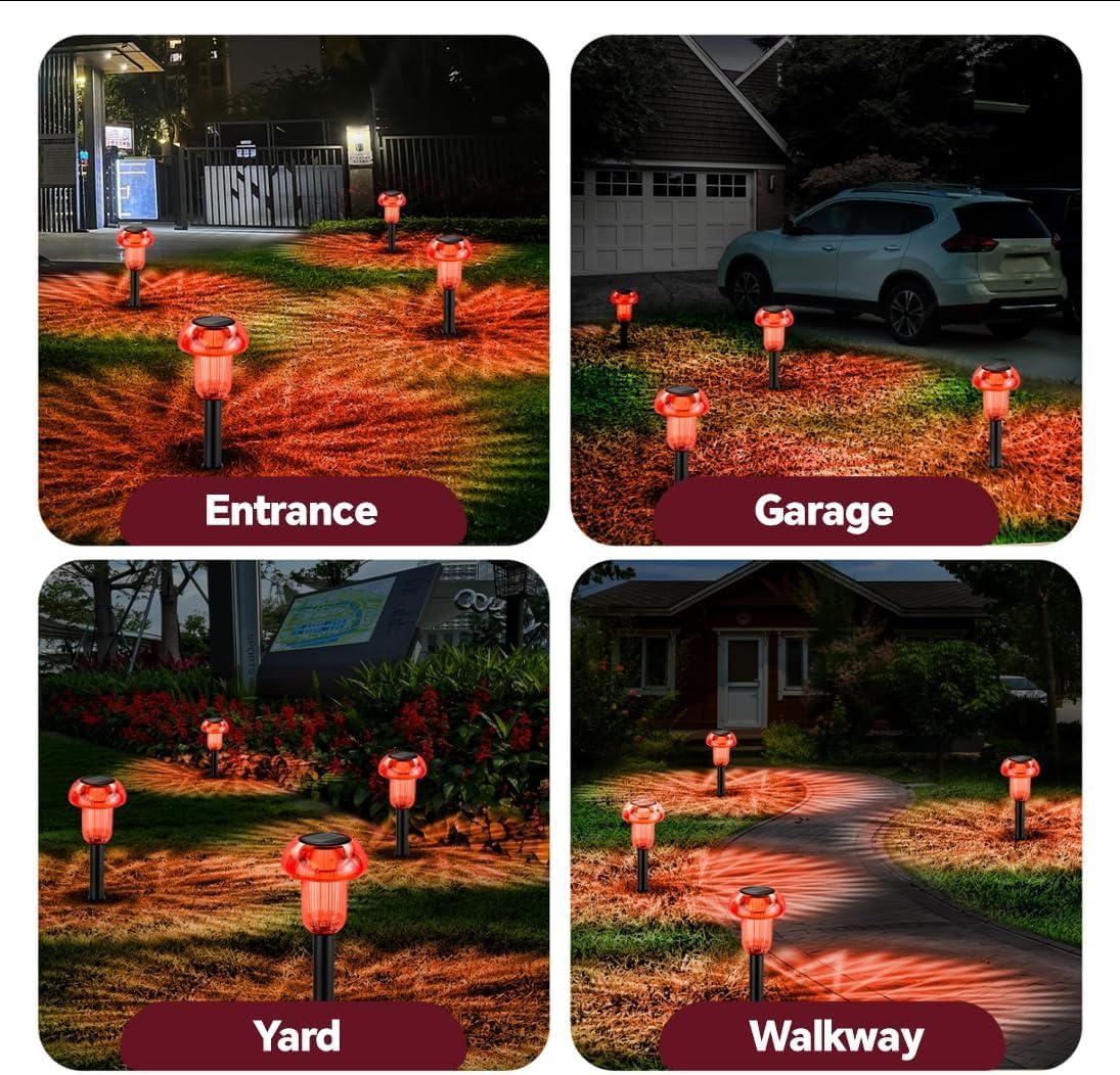 (Multicolor) Mushroom Solar Lights Outdoor Garden 4 Pack Decorative LED Pathway Lights with Mandala Projection for Flower Bed Lawn Decor  Waterproof Solar Garden Lights