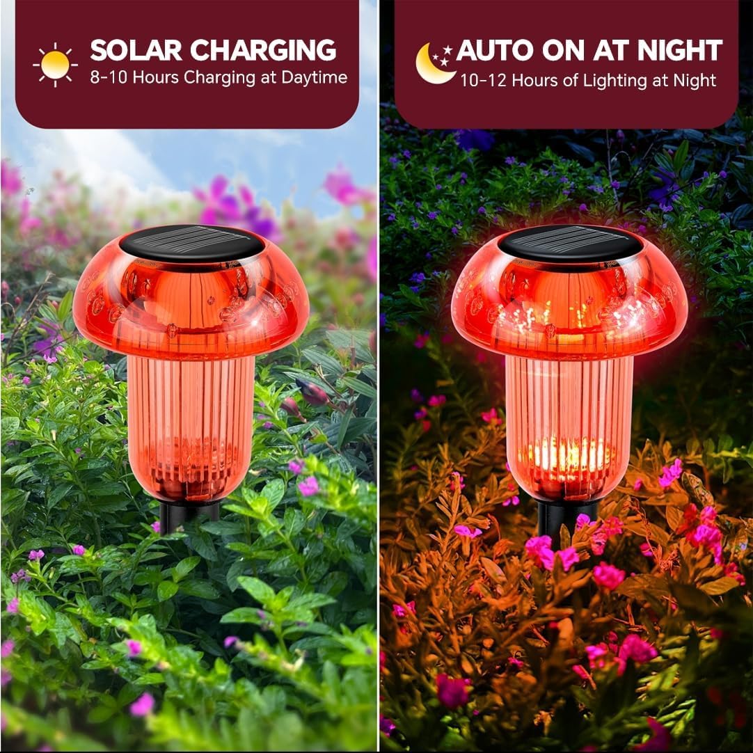 (Multicolor) Mushroom Solar Lights Outdoor Garden 4 Pack Decorative LED Pathway Lights with Mandala Projection for Flower Bed Lawn Decor  Waterproof Solar Garden Lights