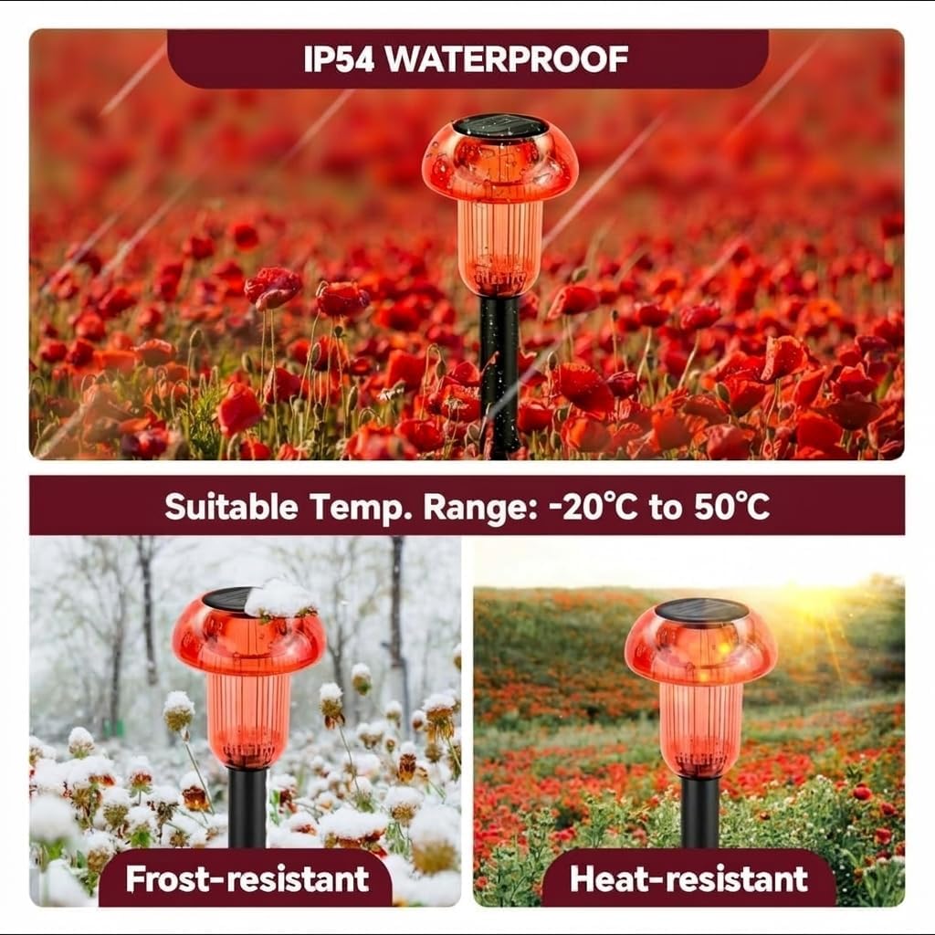 (Multicolor) Mushroom Solar Lights Outdoor Garden 4 Pack Decorative LED Pathway Lights with Mandala Projection for Flower Bed Lawn Decor  Waterproof Solar Garden Lights