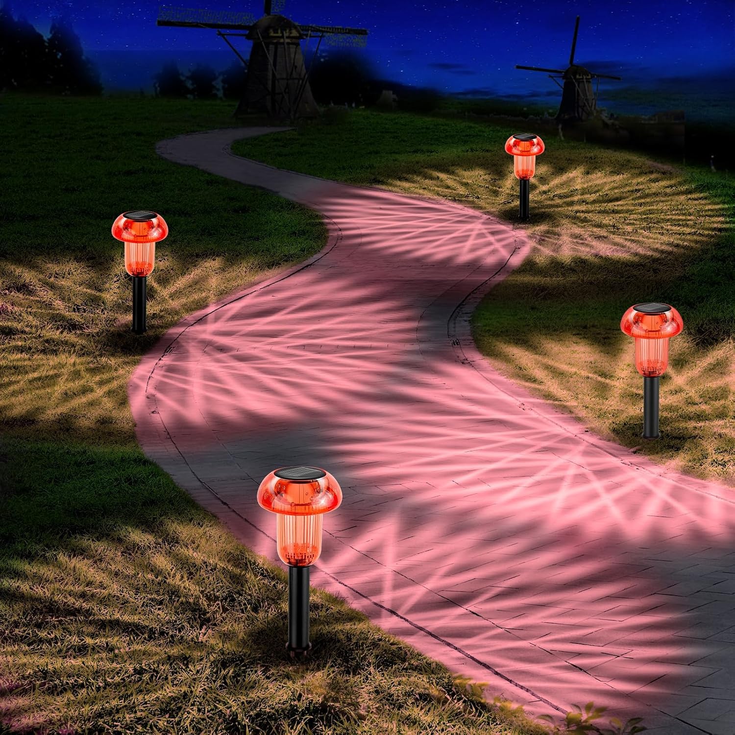 (Multicolor) Mushroom Solar Lights Outdoor Garden 4 Pack Decorative LED Pathway Lights with Mandala Projection for Flower Bed Lawn Decor  Waterproof Solar Garden Lights