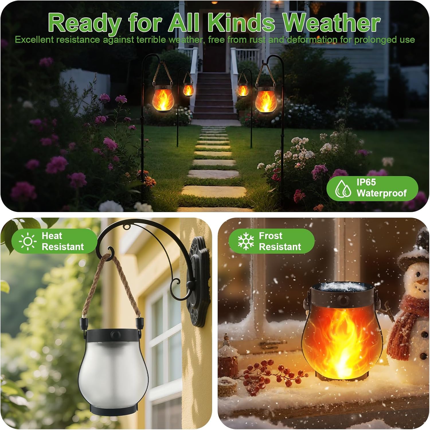 (1 pcs)  Solar Lanterns Outdoor Dancing Flame Hanging Lights USB Solar Dual Powered Waterproof Hemp Rope Lanterns for Garden Patio Yard Decor