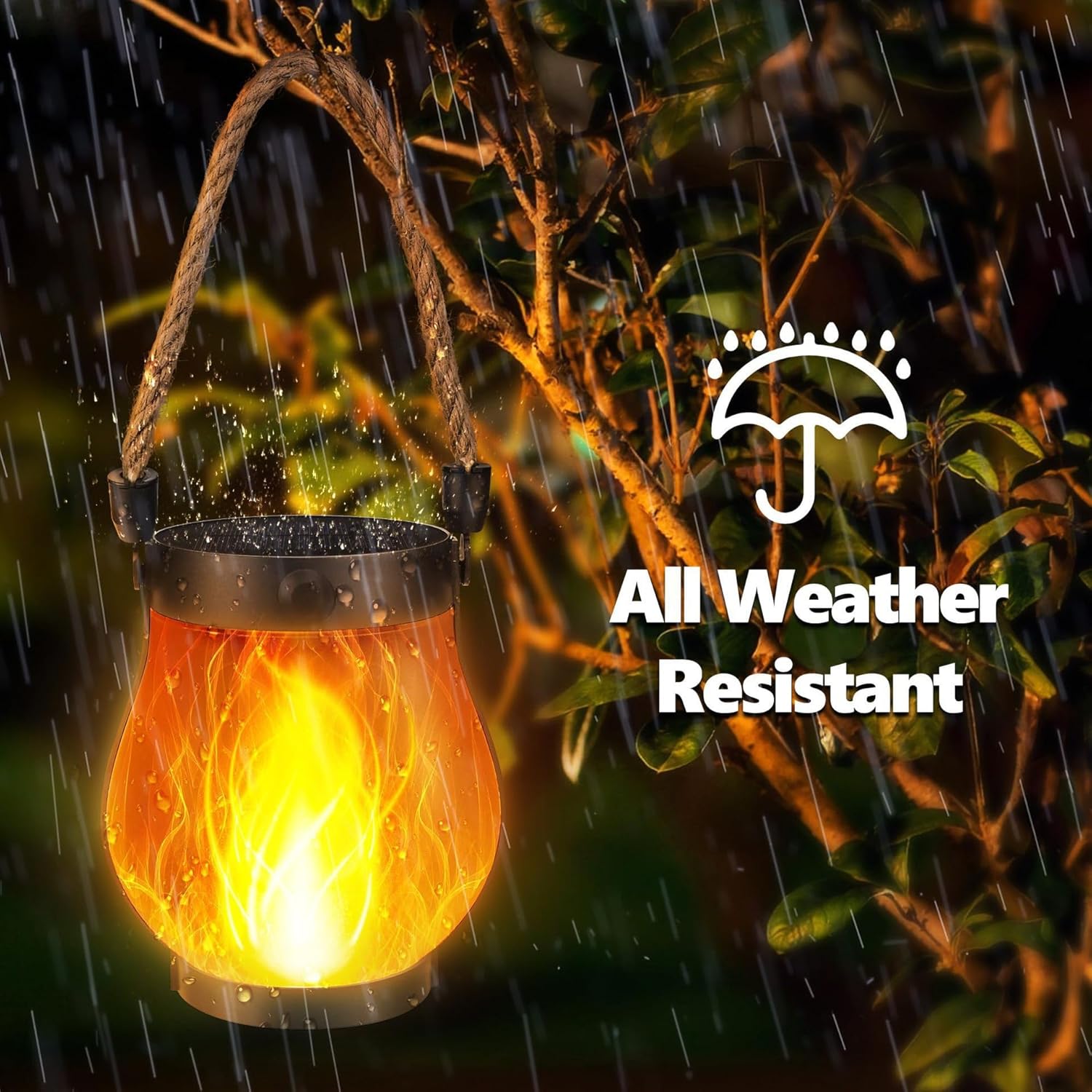 (1 pcs)  Solar Lanterns Outdoor Dancing Flame Hanging Lights USB Solar Dual Powered Waterproof Hemp Rope Lanterns for Garden Patio Yard Decor