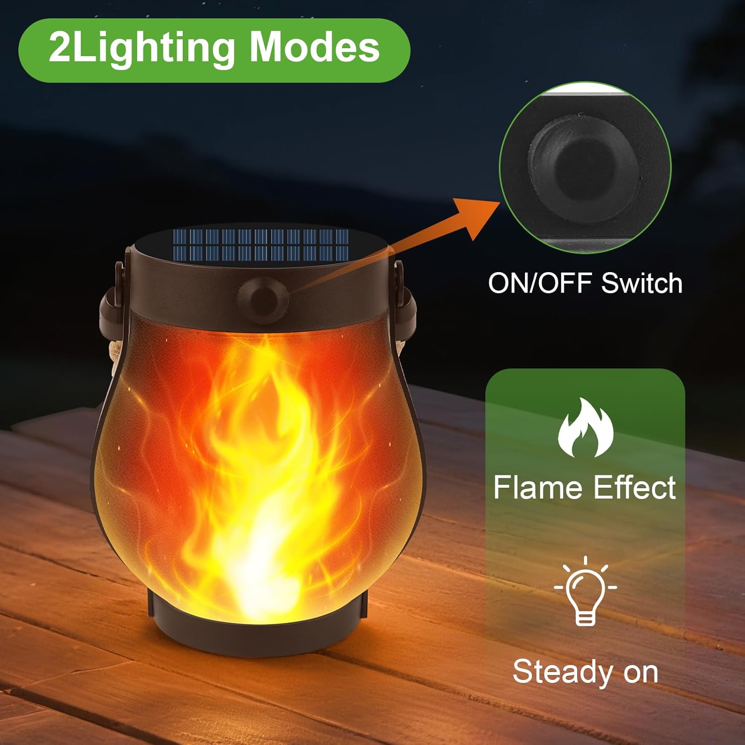 (1 pcs)  Solar Lanterns Outdoor Dancing Flame Hanging Lights USB Solar Dual Powered Waterproof Hemp Rope Lanterns for Garden Patio Yard Decor