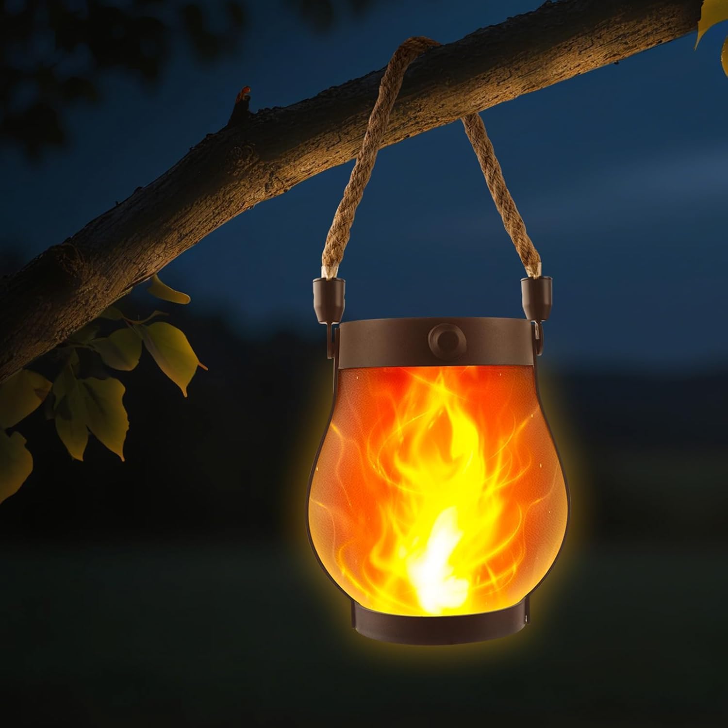 (1 pcs)  Solar Lanterns Outdoor Dancing Flame Hanging Lights USB Solar Dual Powered Waterproof Hemp Rope Lanterns for Garden Patio Yard Decor