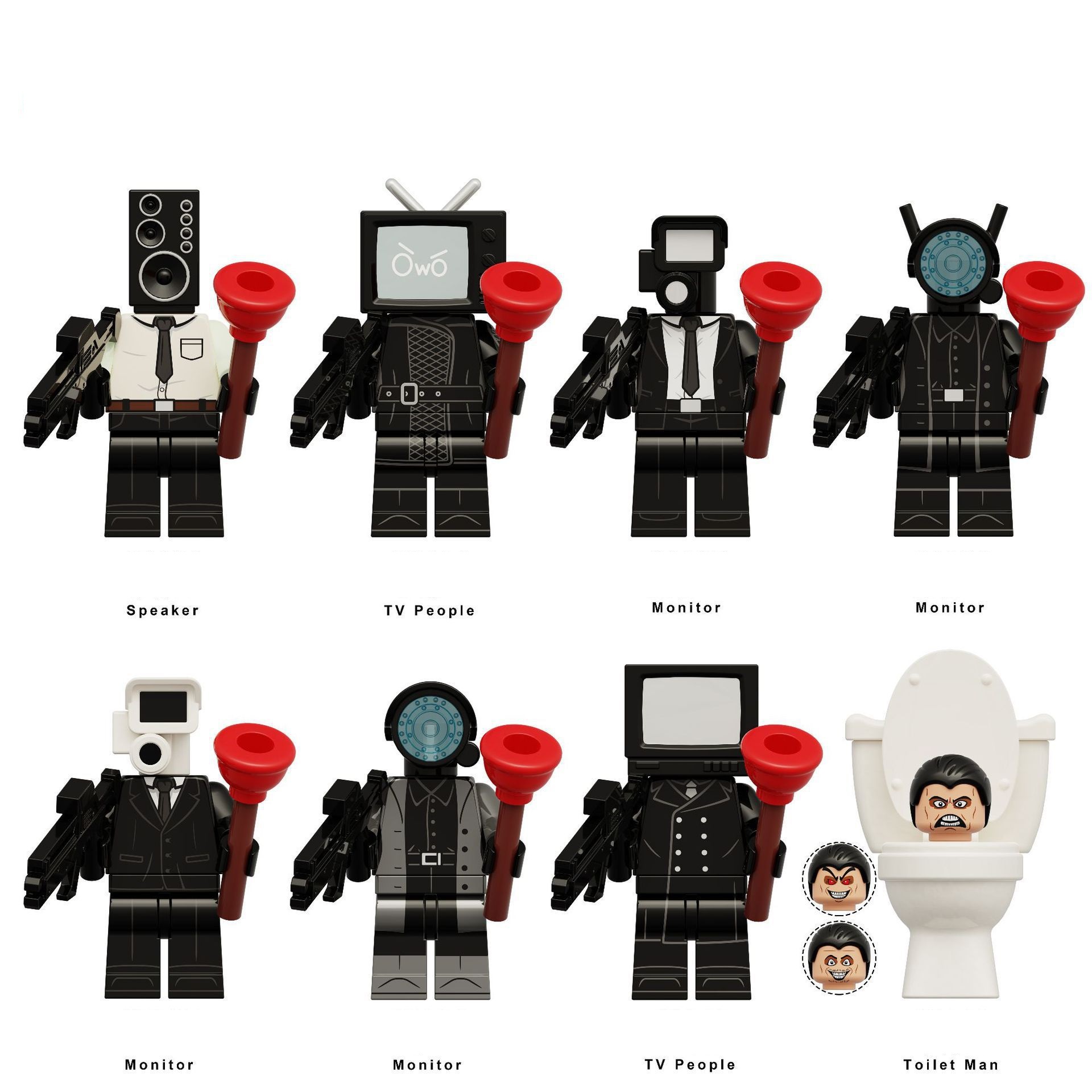 (8 PCS A) Skibidi Toilet Minifigures Toys TV Monitor Man Building Blocks Figures Fit Lego