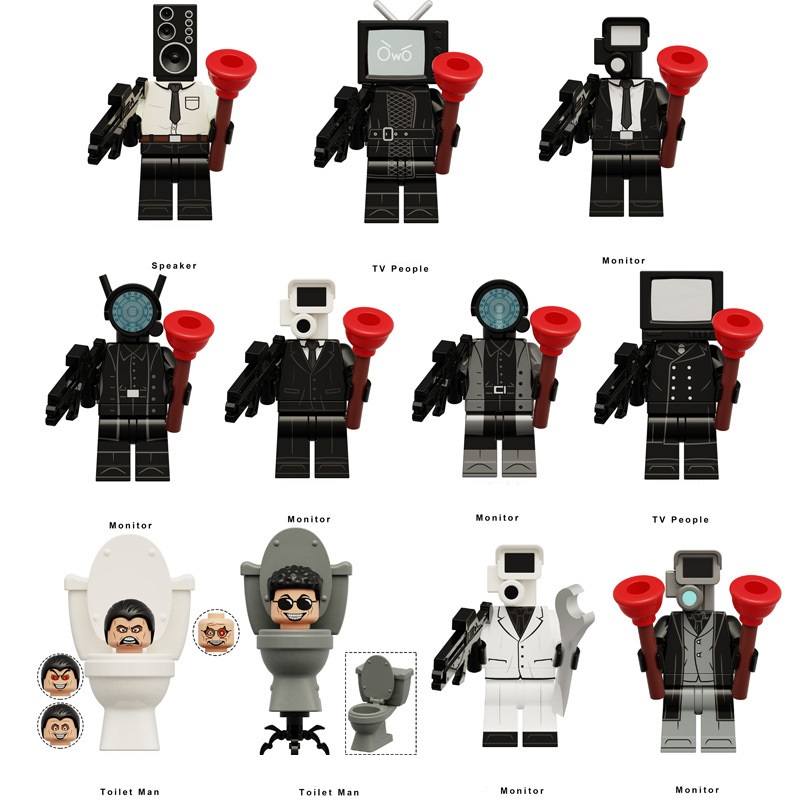 (8 PCS A) Skibidi Toilet Minifigures Toys TV Monitor Man Building Blocks Figures Fit Lego