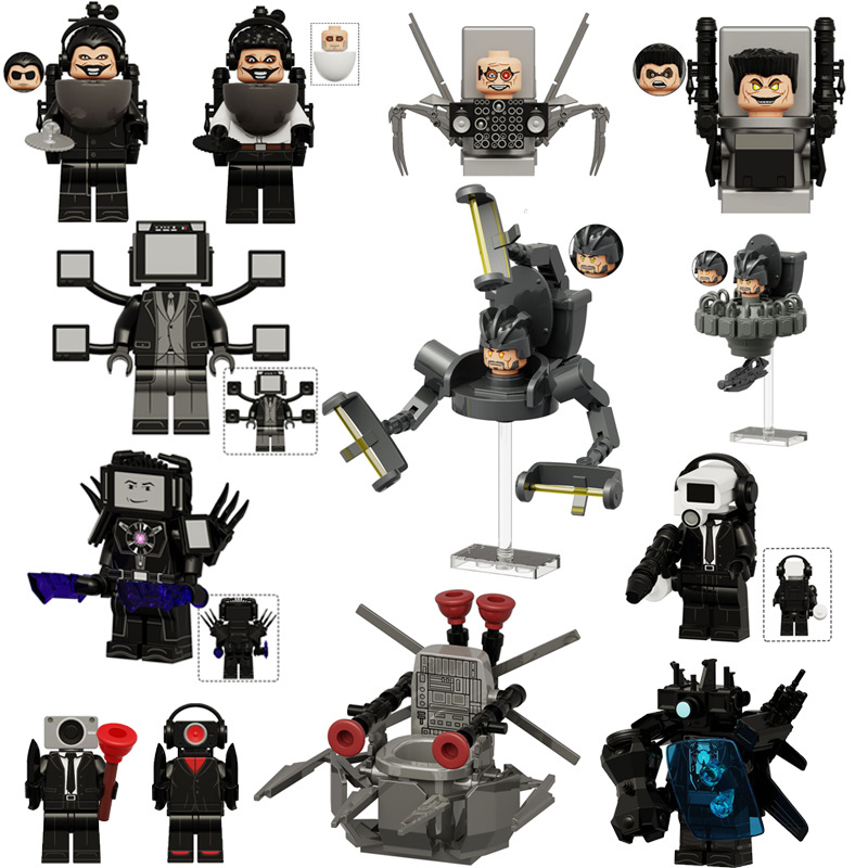 (8 PCS A) Skibidi Toilet Minifigures Toys TV Monitor Man Building Blocks Figures Fit Lego
