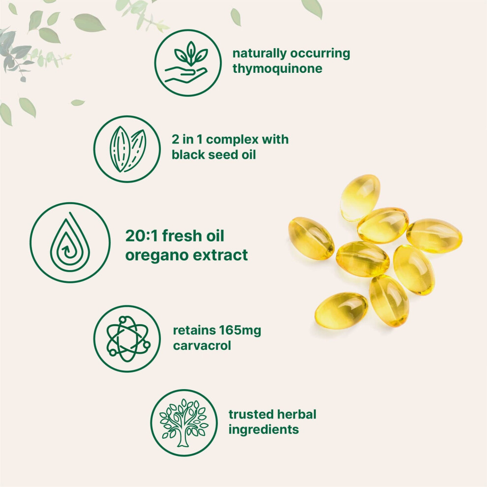 Oregano Oil Softgels, Oil of Oregano with Black Seed Softgels, 180 Count 2 in 1 Formulated with Wild Oregano 6000mg & Black Seed