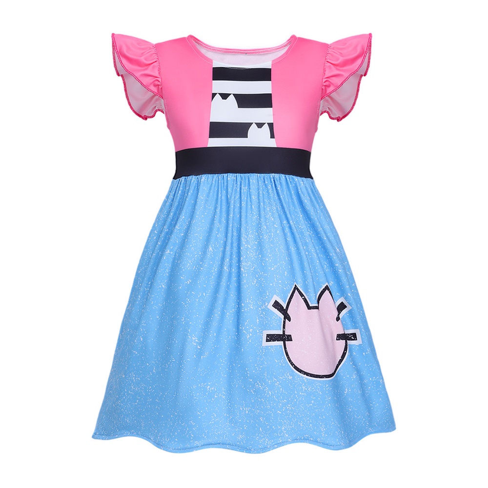 (110CM) Kids Gabby‘s Dollhouse Cosplay Dress Pleated Princess Skirt for Girls Halloween Party Costume
