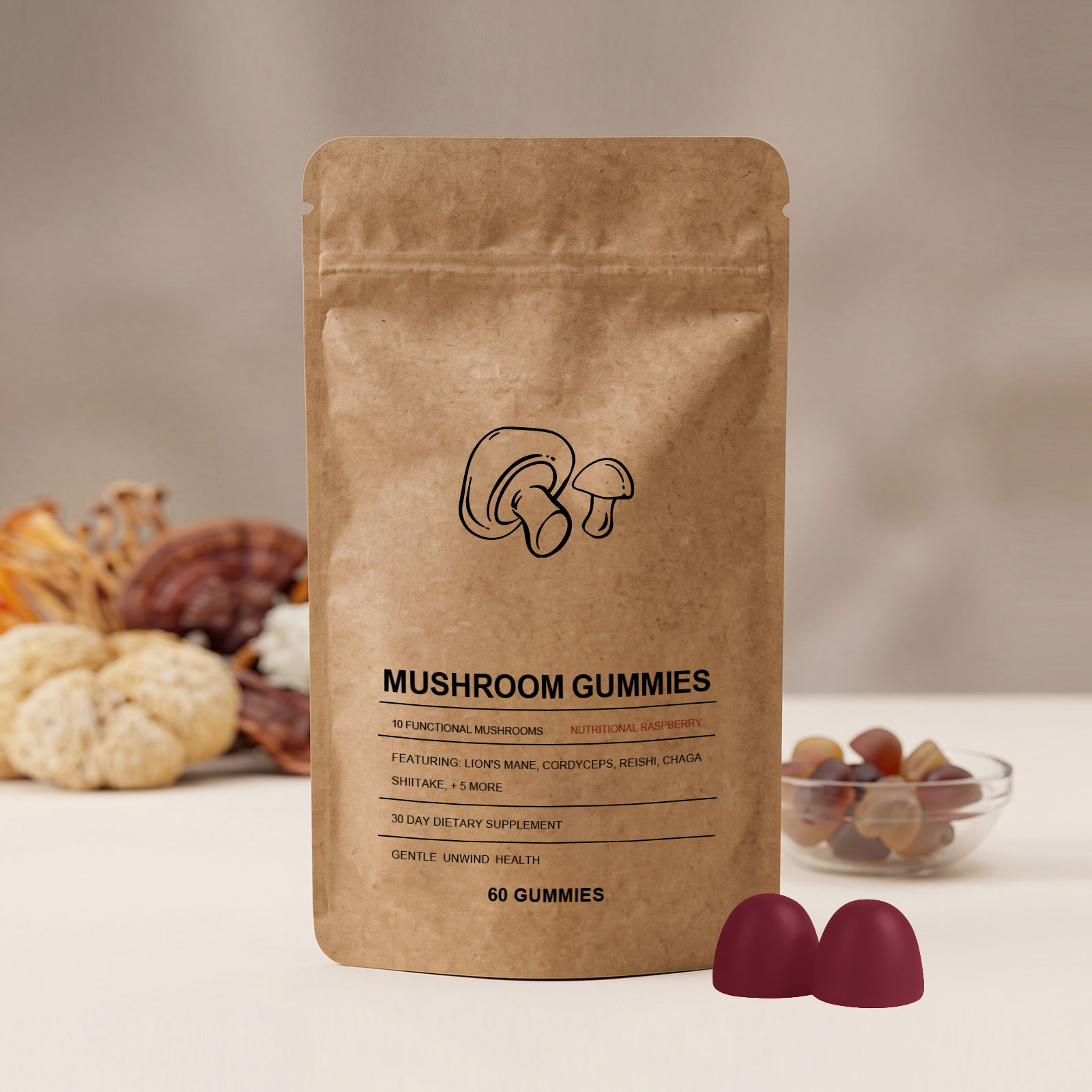 Mushroom Gut Health Gummy Daily Mildly Protect Body Wellness Help Create Nice Body Figure For Daily Consumption